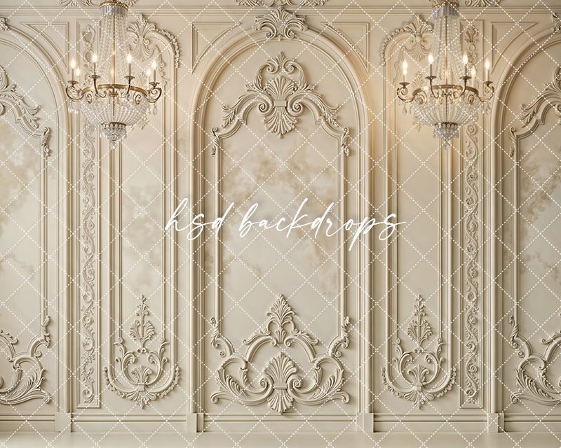 Regal Parisian Chandeliers Photography Backdrop – Elegant Ornate Wall Design | HSD Backdrops (Flipped)