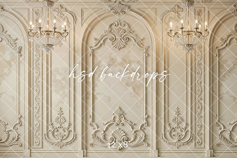 Regal Parisian Chandeliers Photography Backdrop – Elegant Ornate Wall Design | HSD Backdrops (Flipped)