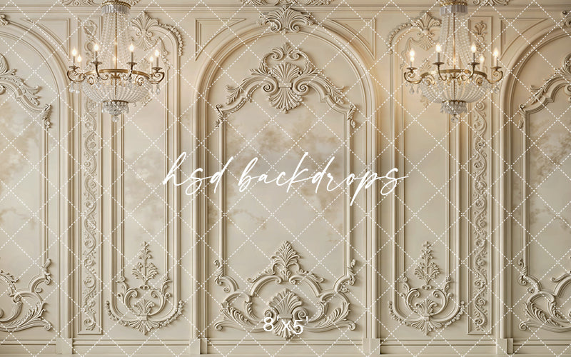 Regal Parisian Chandeliers Photography Backdrop – Elegant Ornate Wall Design | HSD Backdrops (Flipped)