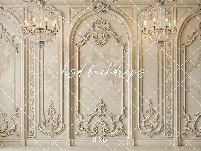 Regal Parisian Chandeliers Photography Backdrop – Elegant Ornate Wall Design | HSD Backdrops (Flipped)