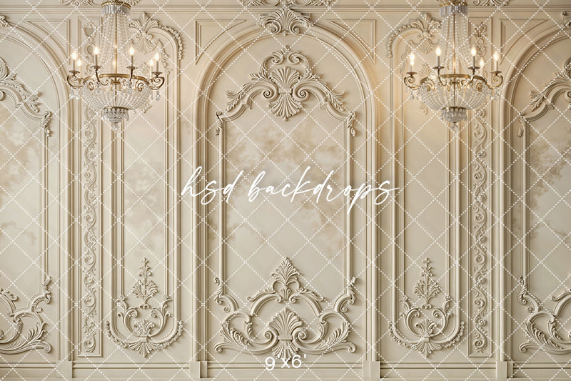 Regal Parisian Chandeliers Photography Backdrop – Elegant Ornate Wall Design | HSD Backdrops (Flipped)