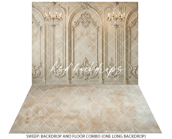 Regal Parisian Chandeliers Photography Backdrop – Elegant Ornate Wall Design | HSD Backdrops (Flipped)