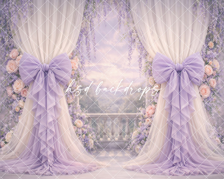 Soft Lilac Wisteria Photography Backdrop – Elegant Bow Garden Portrait Design | HSD Backdrops