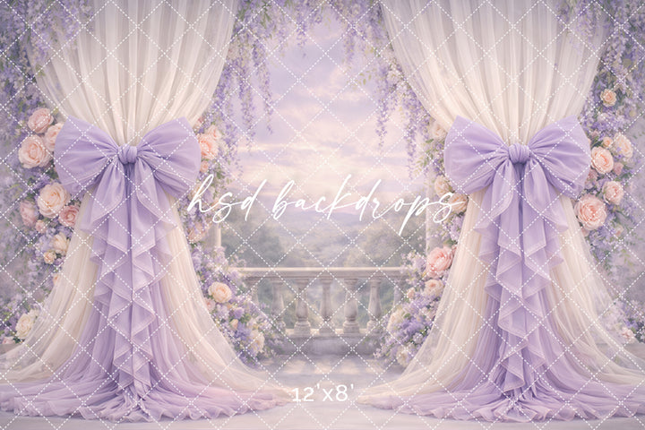 Soft Lilac Wisteria Photography Backdrop – Elegant Bow Garden Portrait Design | HSD Backdrops