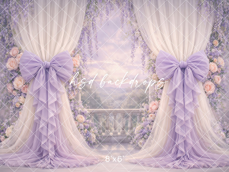 Soft Lilac Wisteria Photography Backdrop – Elegant Bow Garden Portrait Design | HSD Backdrops