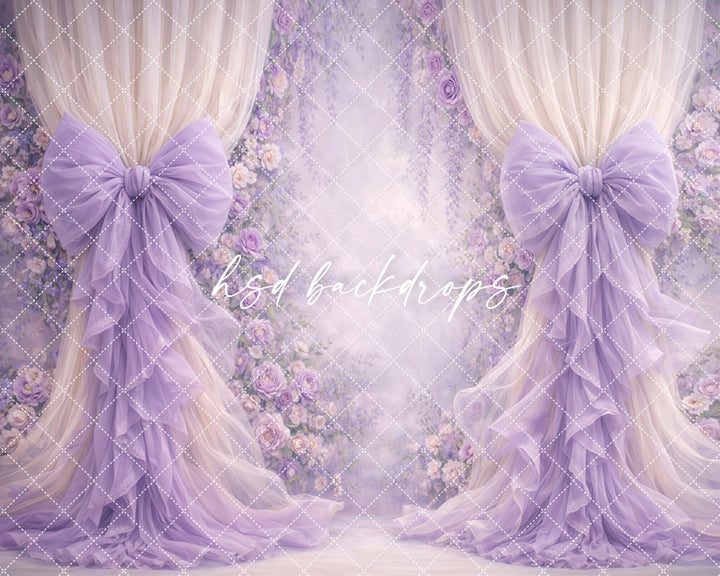Lavender Lilac Rose Bow Photography Backdrop – Romantic Floral Arch Portrait Design | HSD Backdrops