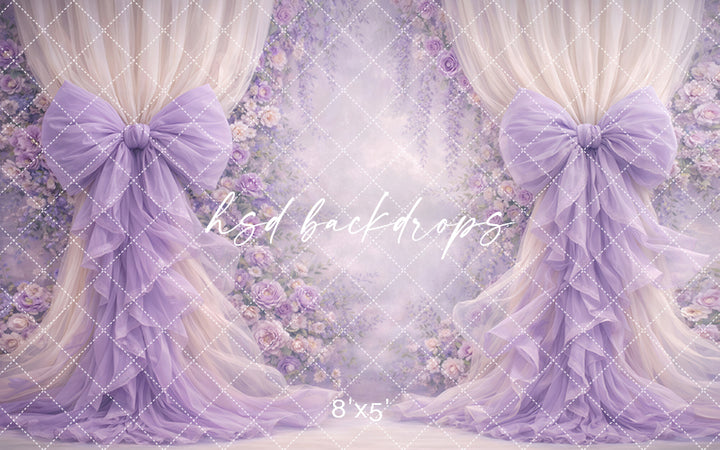 Lavender Lilac Rose Bow Photography Backdrop – Romantic Floral Arch Portrait Design | HSD Backdrops