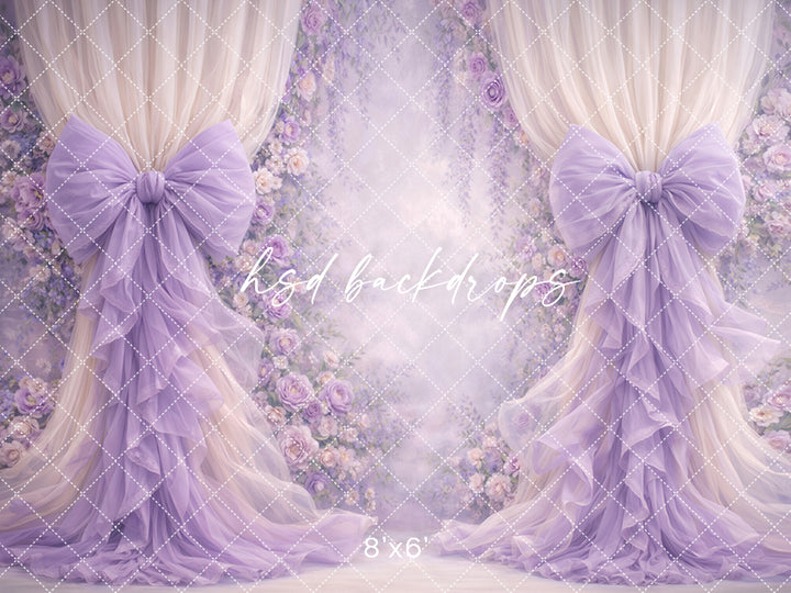 Lavender Lilac Rose Bow Photography Backdrop – Romantic Floral Arch Portrait Design | HSD Backdrops