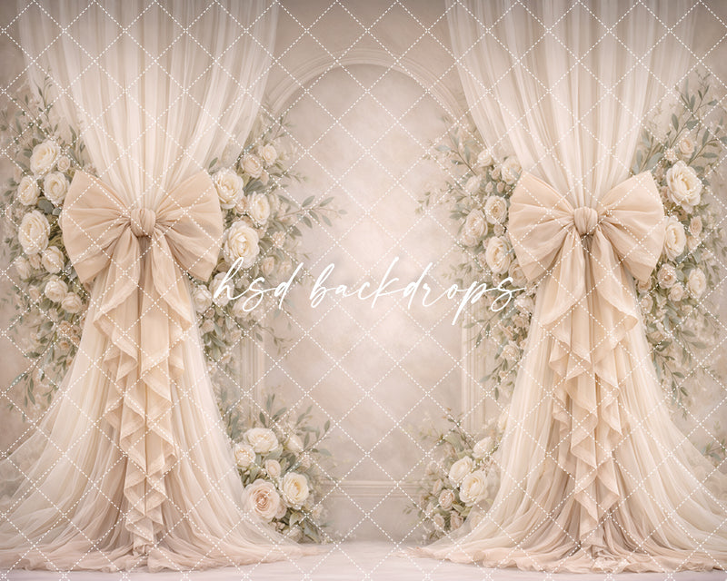 Neutral Ivory Rose Bow Photography Backdrop