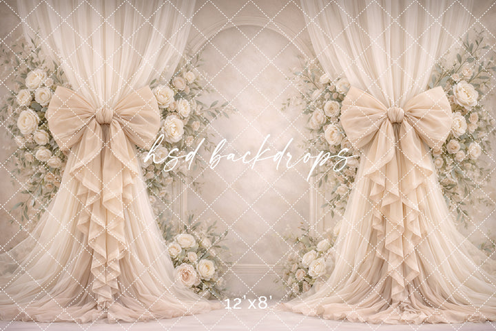 Neutral Ivory Rose Bow Photography Backdrop