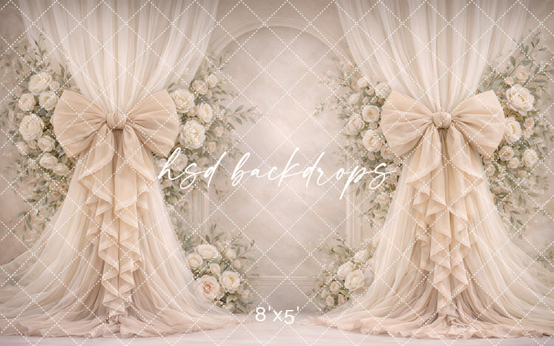 Neutral Ivory Rose Bow Photography Backdrop
