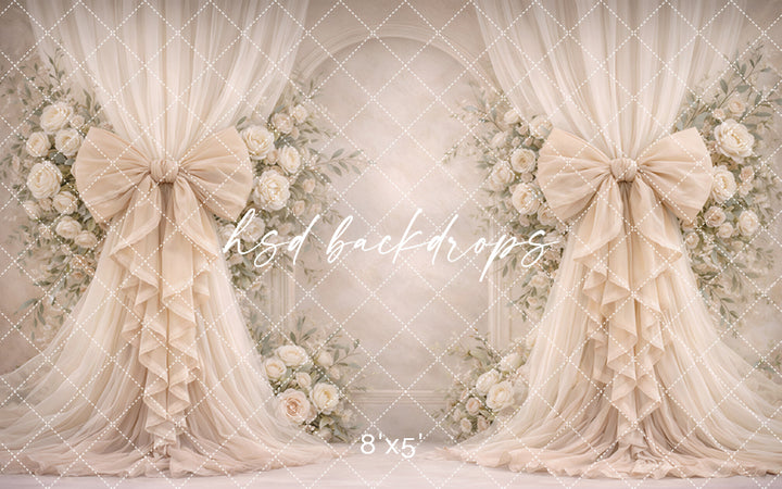 Neutral Ivory Rose Bow Photography Backdrop