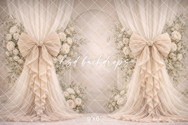 Neutral Ivory Rose Bow Photography Backdrop