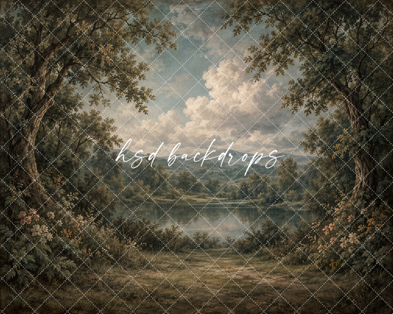 Misty Woodland Lake Photography Backdrop – Fine Art Forest Portrait Scene | HSD Backdrops