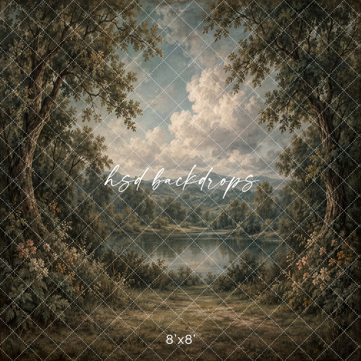 Misty Woodland Lake Photography Backdrop – Fine Art Forest Portrait Scene | HSD Backdrops