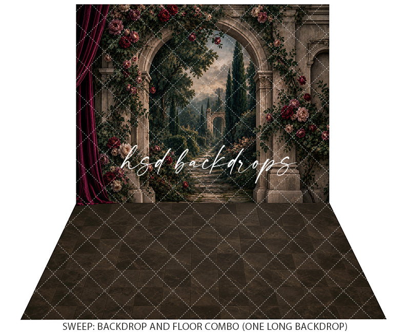 Renaissance Rose Garden Photography Backdrop – Romantic Stone Arch Portrait Scene | HSD Backdrops