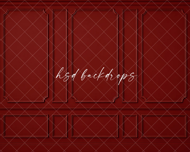 Heritage Red Wainscot Photography Backdrop – Elegant French Portrait Scene | HSD Backdrops
