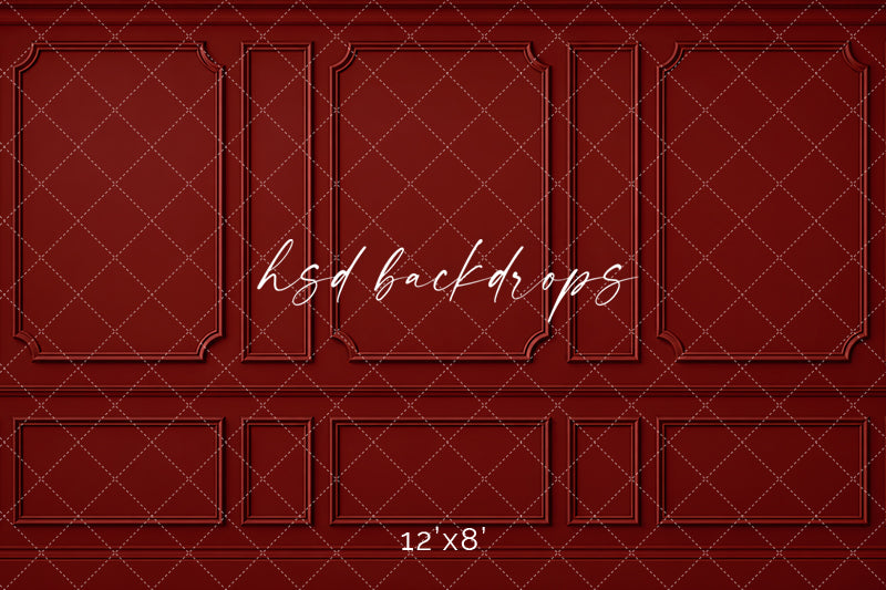 Heritage Red Wainscot Photography Backdrop – Elegant French Portrait Scene | HSD Backdrops