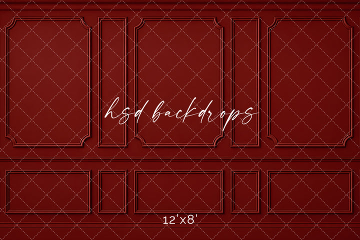 Heritage Red Wainscot Photography Backdrop – Elegant French Portrait Scene | HSD Backdrops