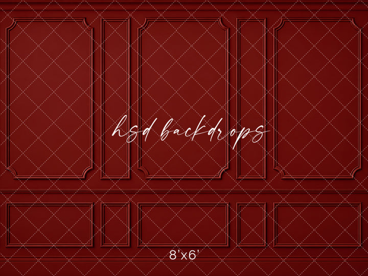 Heritage Red Wainscot Photography Backdrop – Elegant French Portrait Scene | HSD Backdrops
