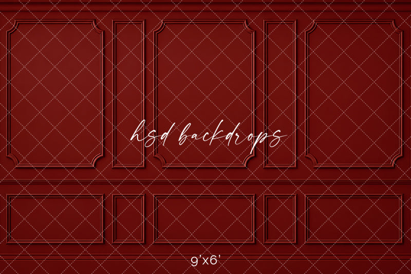 Heritage Red Wainscot Photography Backdrop – Elegant French Portrait Scene | HSD Backdrops