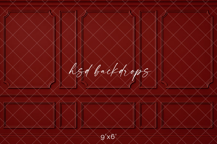 Heritage Red Wainscot Photography Backdrop – Elegant French Portrait Scene | HSD Backdrops