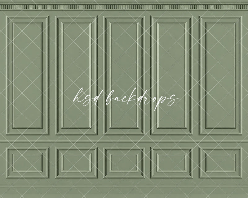 Sage Green Wainscot Wall Photography Backdrop – Elegant Fine Art Portrait Scene | HSD Backdrops