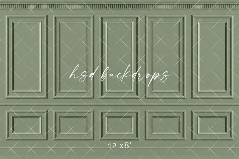 Sage Green Wainscot Wall Photography Backdrop – Elegant Fine Art Portrait Scene | HSD Backdrops