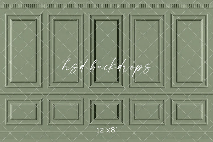 Sage Green Wainscot Wall Photography Backdrop – Elegant Fine Art Portrait Scene | HSD Backdrops