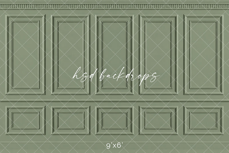 Sage Green Wainscot Wall Photography Backdrop – Elegant Fine Art Portrait Scene | HSD Backdrops