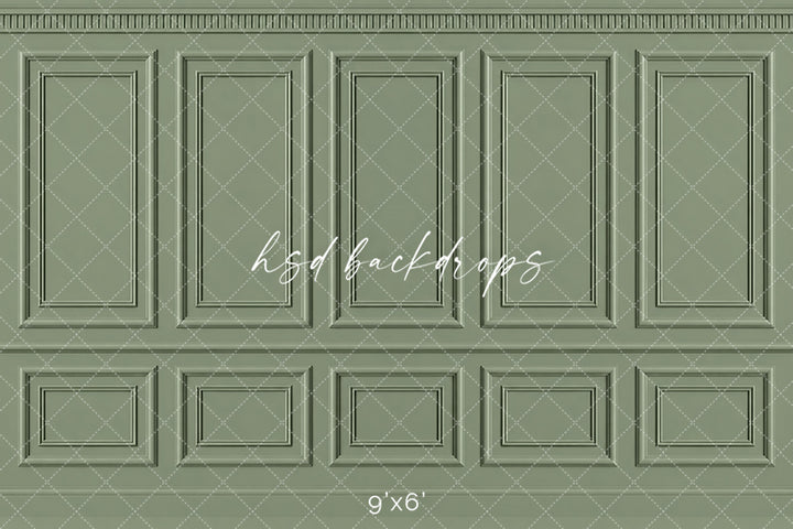 Sage Green Wainscot Wall Photography Backdrop – Elegant Fine Art Portrait Scene | HSD Backdrops
