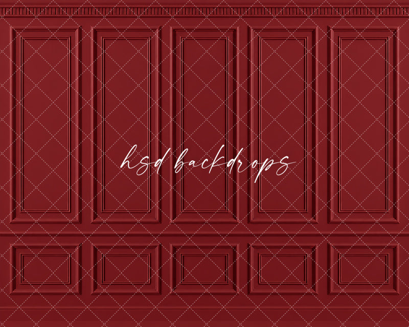 Vintage Red French Panel Photography Backdrop – Elegant Holiday Portrait Scene | HSD Backdrops
