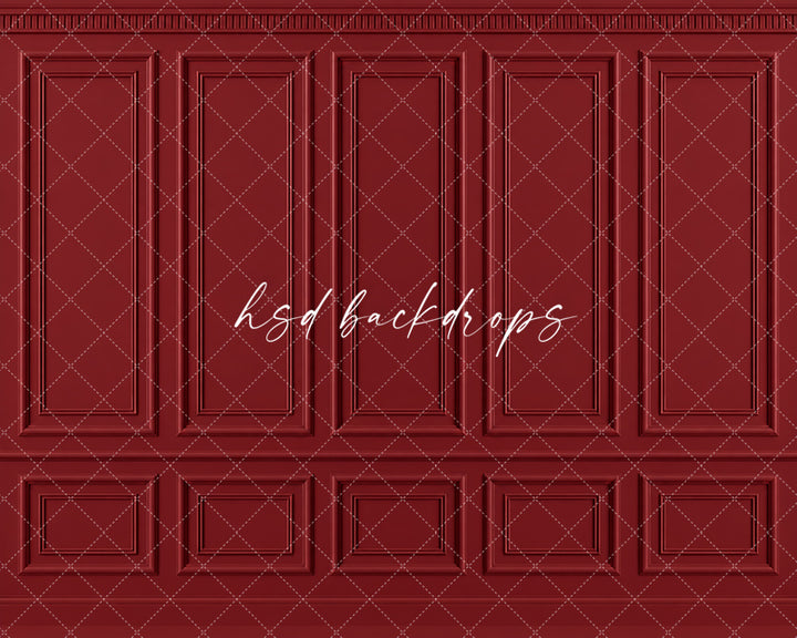 Vintage Red French Panel Photography Backdrop – Elegant Holiday Portrait Scene | HSD Backdrops