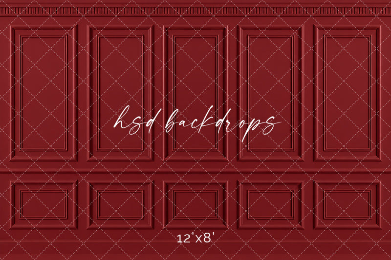 Vintage Red French Panel Photography Backdrop – Elegant Holiday Portrait Scene | HSD Backdrops