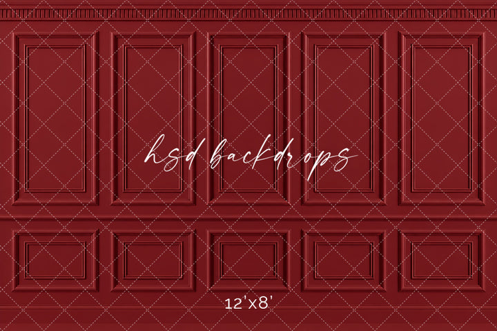 Vintage Red French Panel Photography Backdrop – Elegant Holiday Portrait Scene | HSD Backdrops