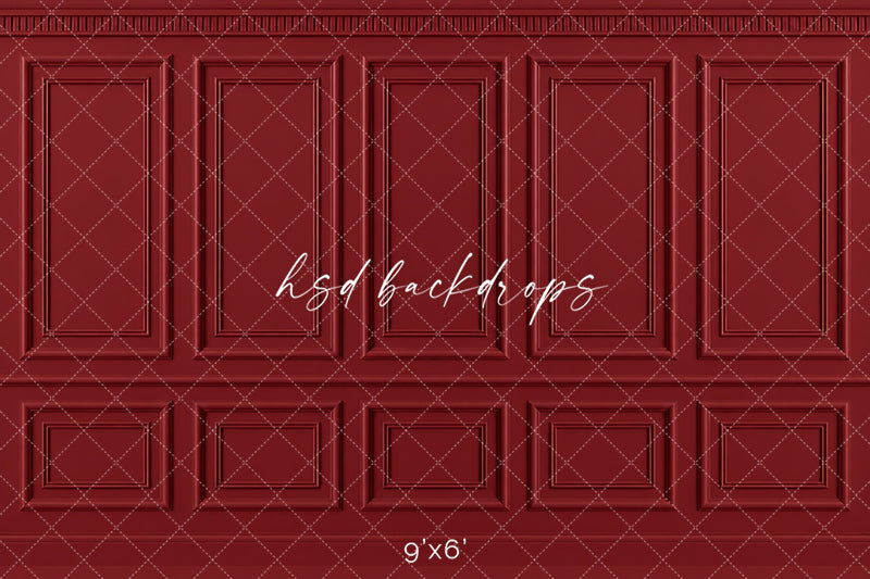 Vintage Red French Panel Photography Backdrop – Elegant Holiday Portrait Scene | HSD Backdrops
