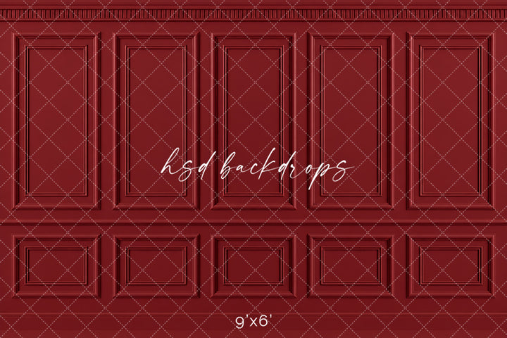 Vintage Red French Panel Photography Backdrop – Elegant Holiday Portrait Scene | HSD Backdrops