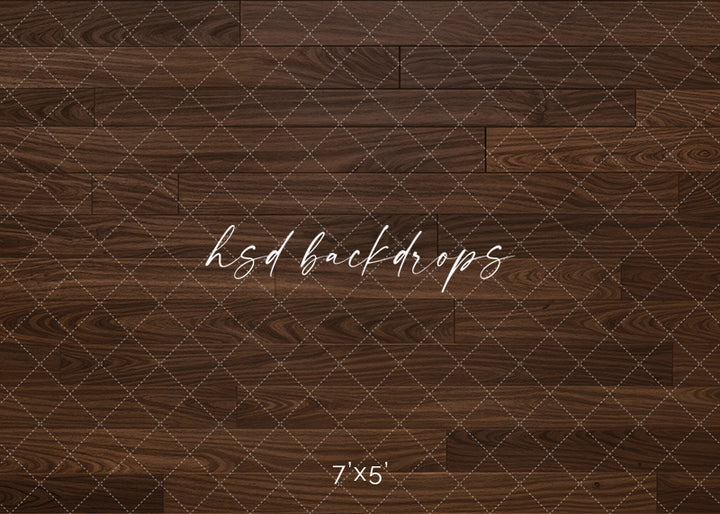 Espresso wood plank photography backdrop with realistic dark brown wood grain, rich plank texture, and classic studio floor styling for portraits, cake smash sessions, branding photos, and seasonal setups.