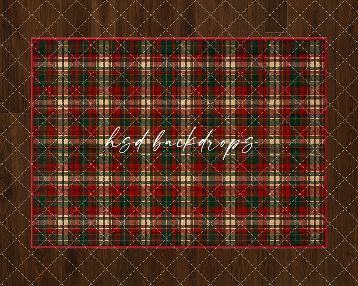Tartan Christmas Rug Photography Backdrop – Cozy Holiday Floor Design | HSD Backdrops