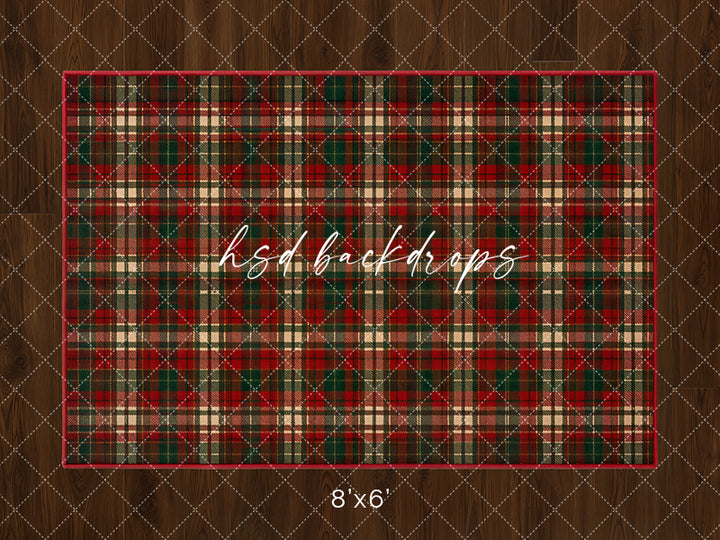 Tartan Christmas Rug Photography Backdrop – Cozy Holiday Floor Design | HSD Backdrops