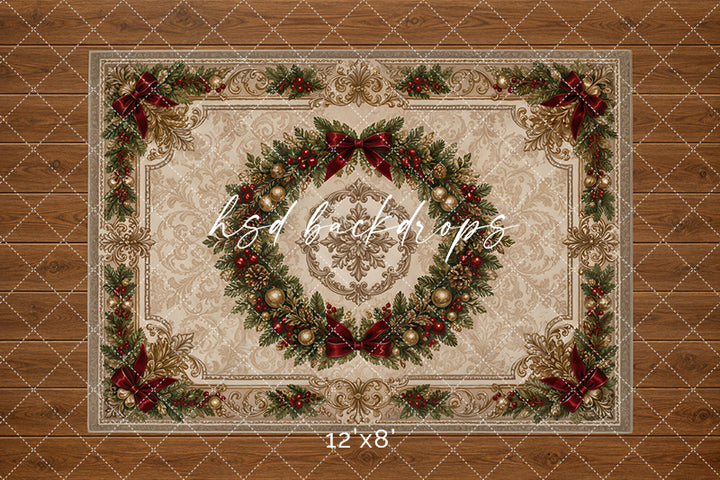 Vintage Christmas Wreath Rug Floor Mat – Classic Holiday Studio Floor | HSD Backdrops
