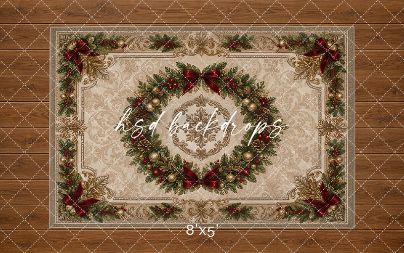 Vintage Christmas Wreath Rug Floor Mat – Classic Holiday Studio Floor | HSD Backdrops