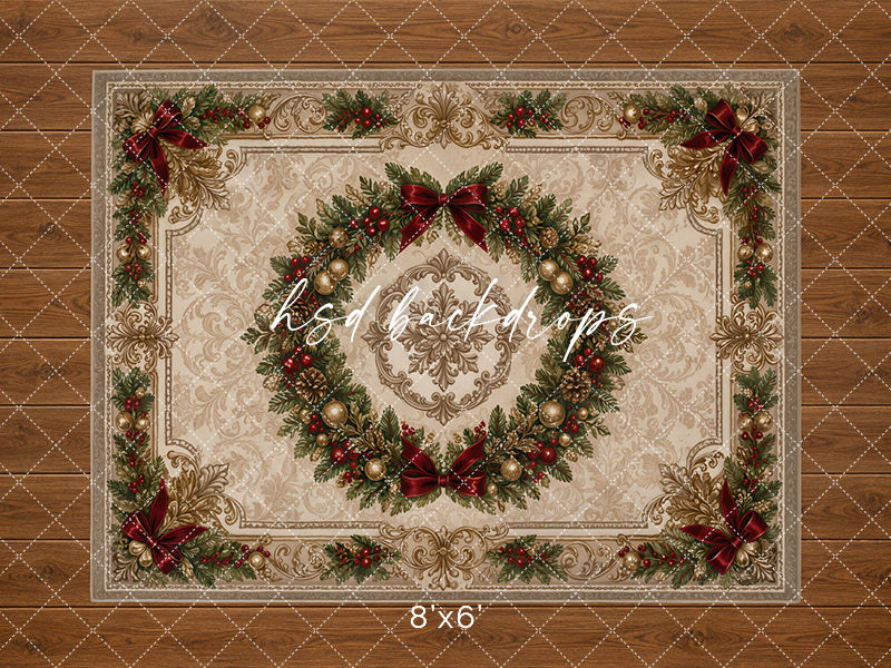 Vintage Christmas Wreath Rug Floor Mat – Classic Holiday Studio Floor | HSD Backdrops