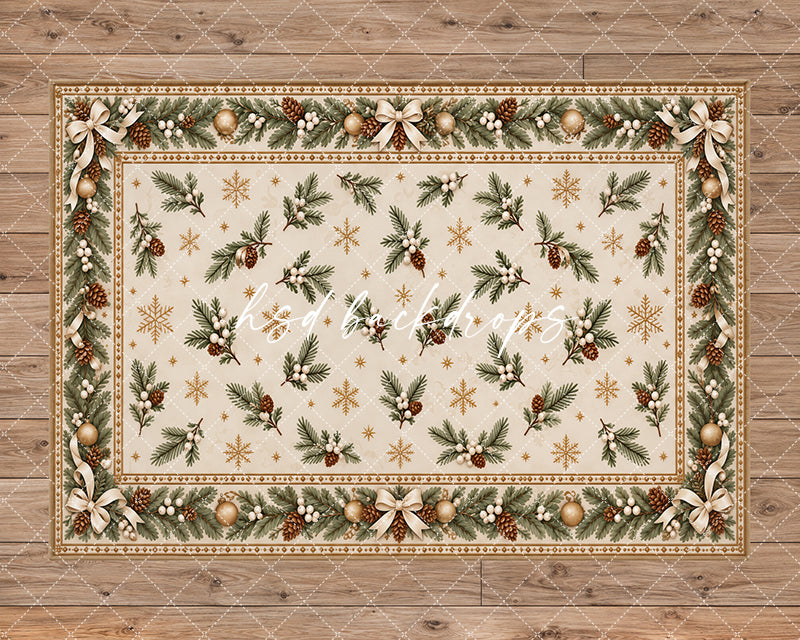 Winter Evergreen Rug Photography Floor Backdrop – Elegant Christmas Studio Floor | HSD Backdrops