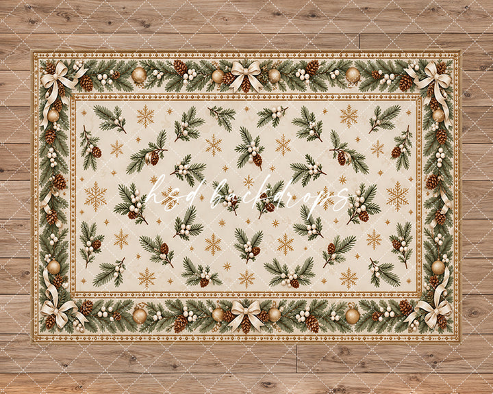 Winter Evergreen Rug Photography Floor Backdrop – Elegant Christmas Studio Floor | HSD Backdrops