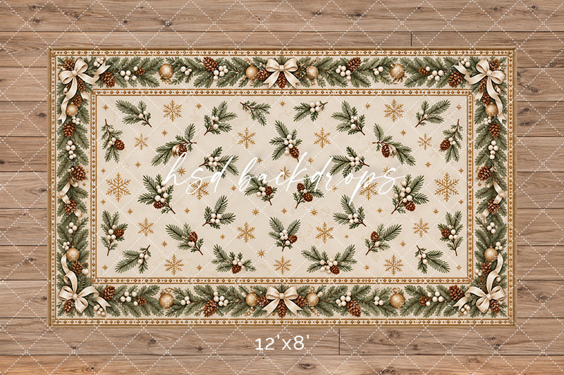 Winter Evergreen Rug Photography Floor Backdrop – Elegant Christmas Studio Floor | HSD Backdrops