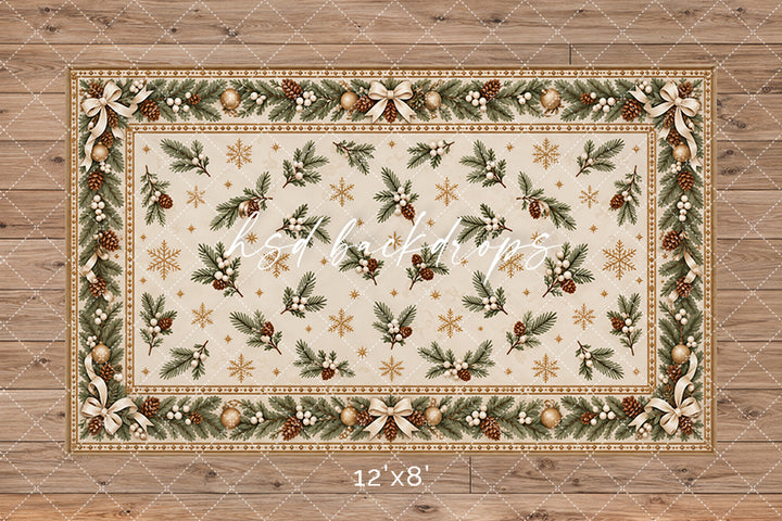 Winter Evergreen Rug Photography Floor Backdrop – Elegant Christmas Studio Floor | HSD Backdrops