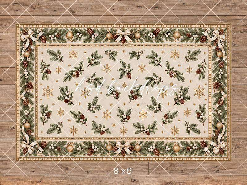 Winter Evergreen Rug Photography Floor Backdrop – Elegant Christmas Studio Floor | HSD Backdrops