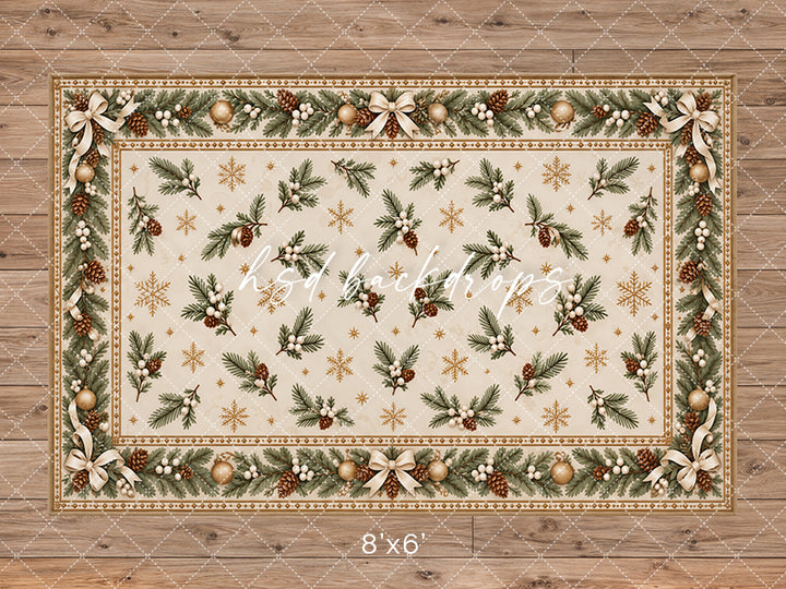 Winter Evergreen Rug Photography Floor Backdrop – Elegant Christmas Studio Floor | HSD Backdrops
