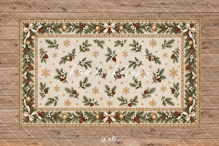 Winter Evergreen Rug Photography Floor Backdrop – Elegant Christmas Studio Floor | HSD Backdrops